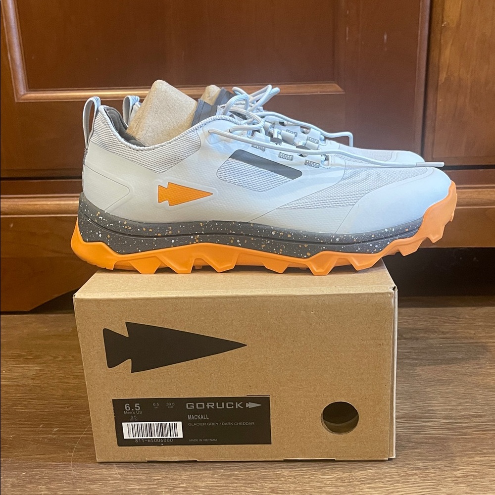Go Ruck Mackall Grey and Orange Athletic Shoes. Women’s 8.5. Men’s 6.5.